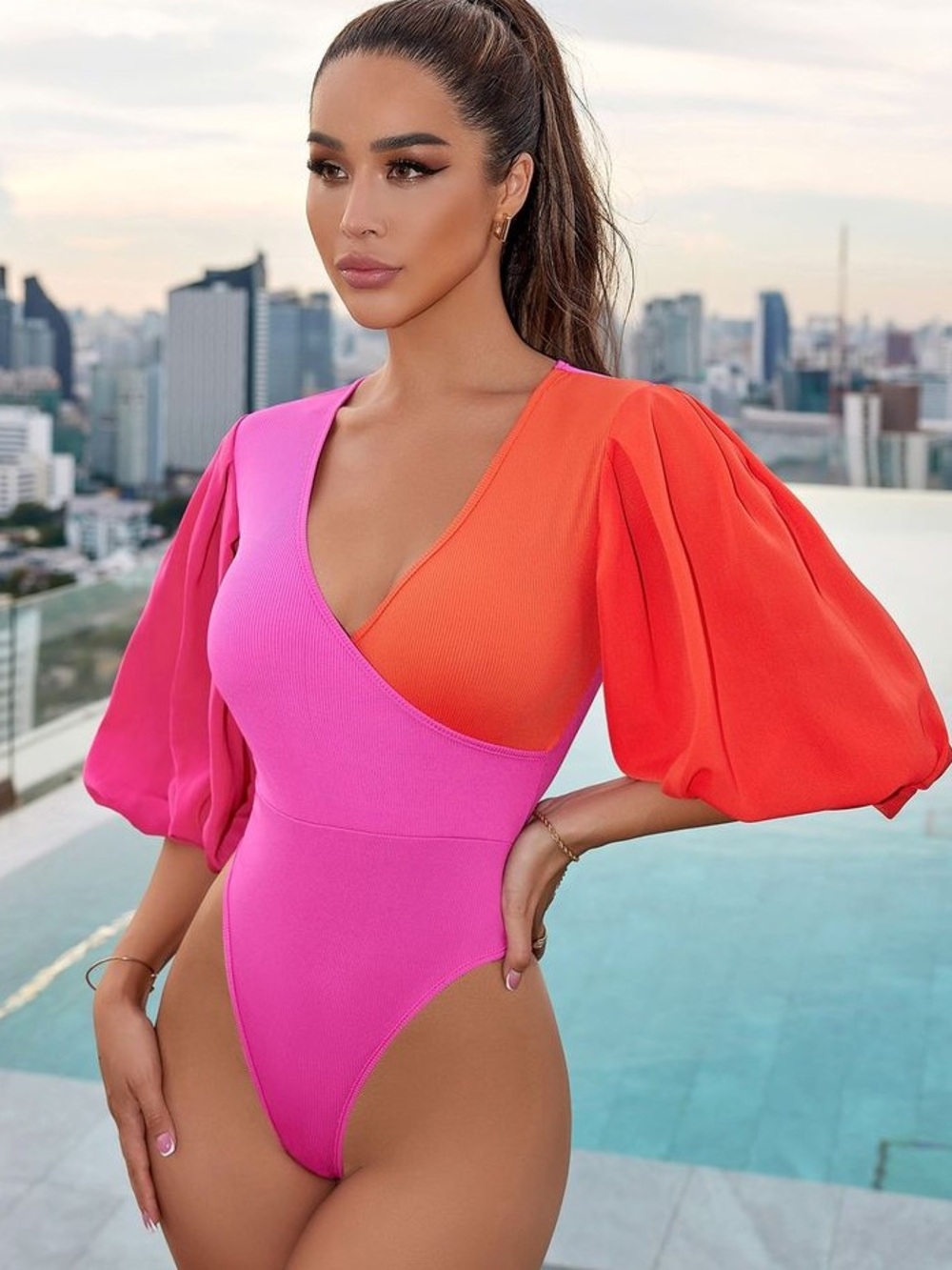 Women’s Colorblock Pink & Orange Bodysuit Size XS